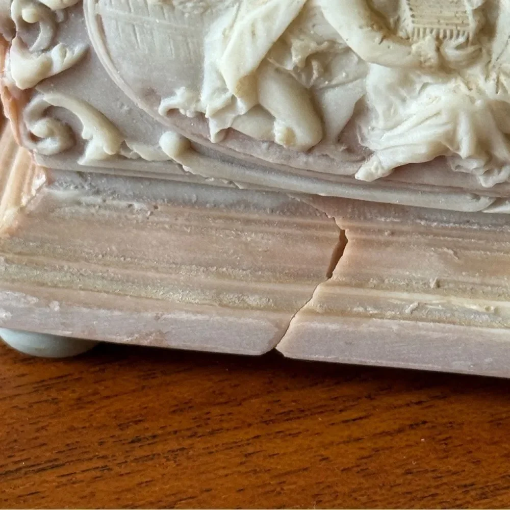 Vintage Carved Stone Incolay Victorian Jewelry Trinket Box Pink Marie Antoinette